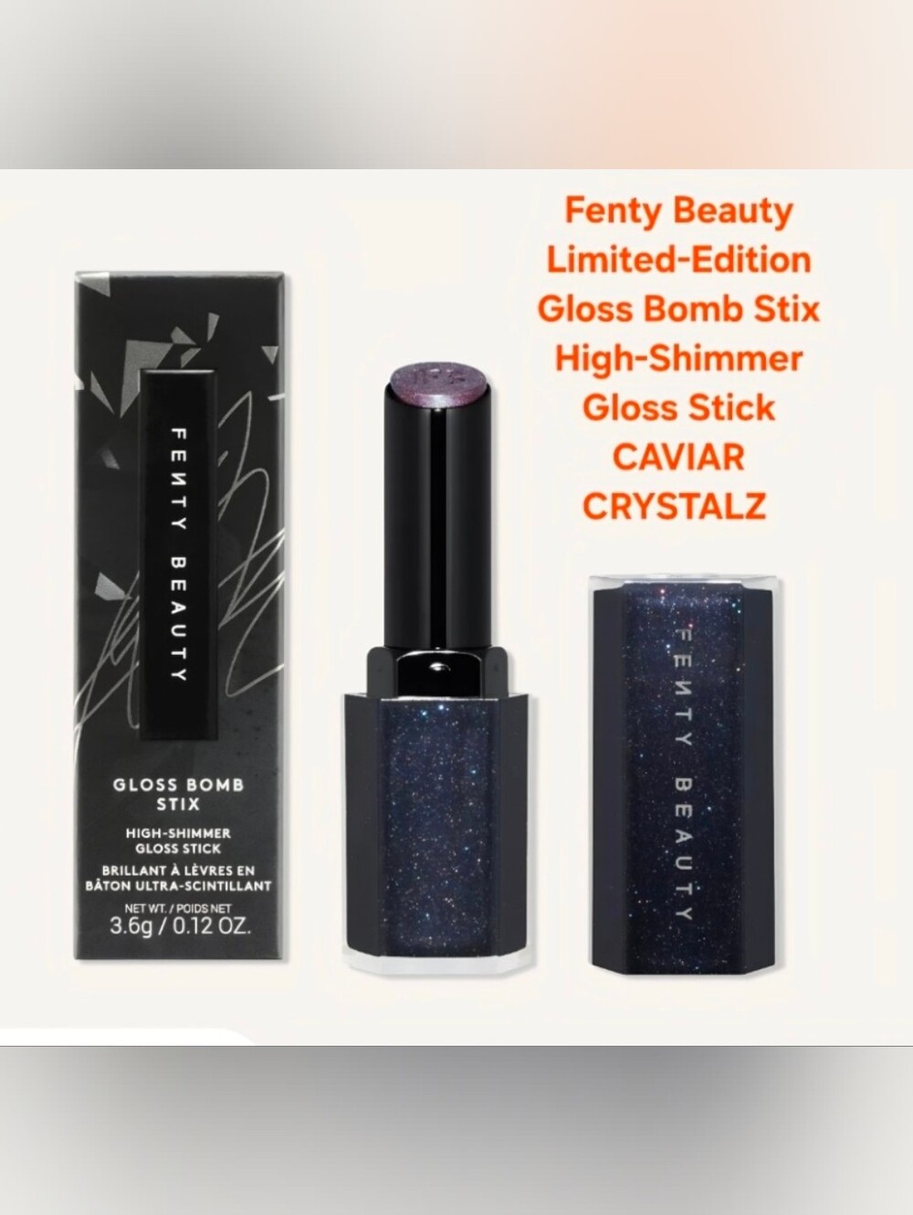 Fenty Beauty Limited-Edition Gloss Bomb Stix High-Shimmer CAVIAR CRYSTALZ.